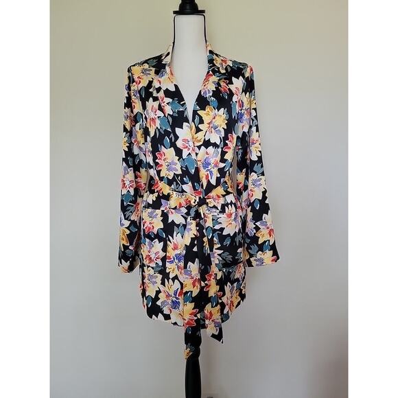 EUC Ava & Viv Size X (14) Open Belted Tie Wrap Jacket Pockets Collar Floral - Picture 1 of 16